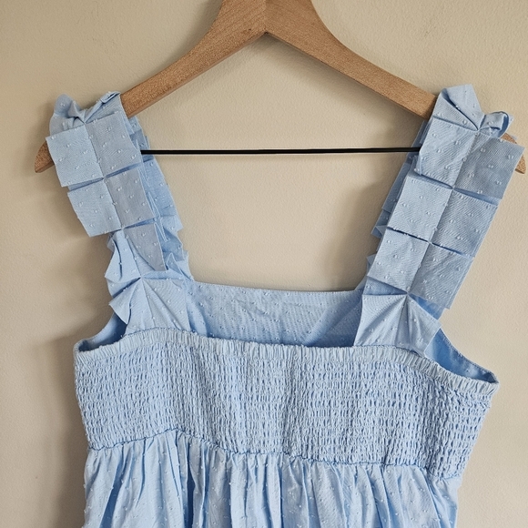 LAKE Lolly Swiss Dot Midi Dress in Morning Blue - Picture 10 of 13